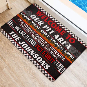 Racing Doormat - Custom Family's Name - Welcome To Our Pit Area, Loud Fast & Dirty - Checkered Theme - Doormat - GoDuckee