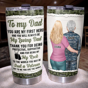 My Loving Dad My Rock My World, Personalized Tumbler, Gifts for Dads, Kid Hugging Dad - Tumbler Cup - GoDuckee
