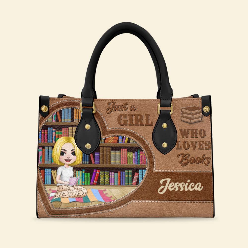 Wallpaper Girl Reading Book, Book Lover Leather Bag Gift - GoDuckee