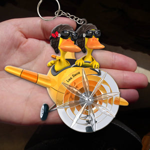 Personalized Pilot Duck Couple Keychain - Custom Name - Keychains - GoDuckee