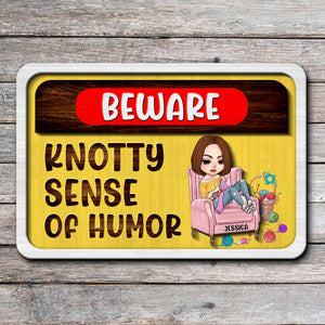 Beware Knotty Sense of Humor, Funny Personalized Wood Sign for Knitting and Crochet Lovers - Wood Sign - GoDuckee