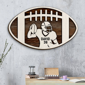 American Football with Player Insider - Personalized 3D 2-Layered Wood Art - Gift for Football Players - Wood Sign - GoDuckee