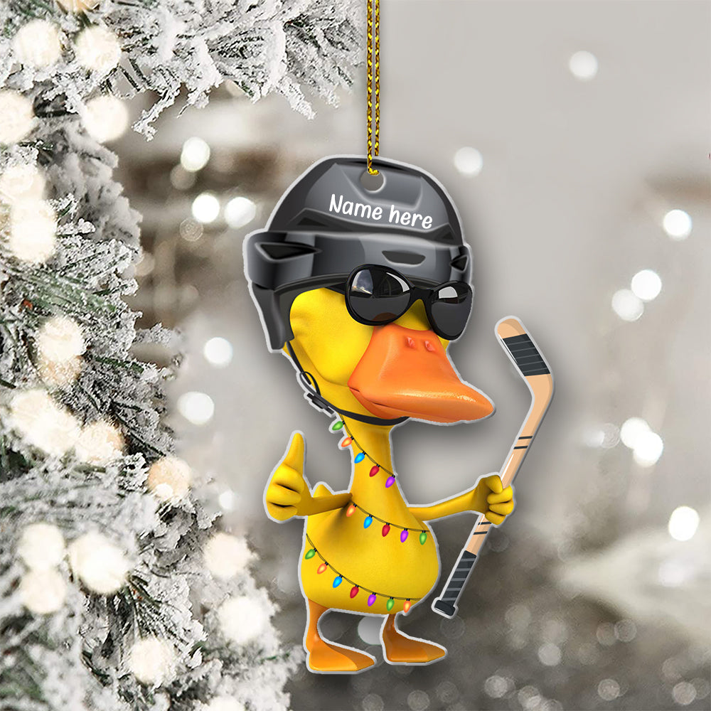 Hockey Duck Christmas Ornament - Personalized Duck Christmas Gift For Hockey Lover - Ornament - GoDuckee