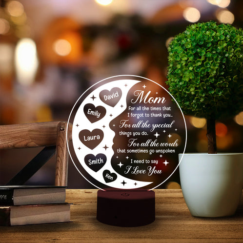 Mom For All The Times That I Forgot To Say Thank You - Personalized Led Night Light - Gift for Mom - Led Night Light - GoDuckee