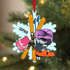 Skiing Snow Gear, Personalized Acrylic Ornament, Christmas Decor for Skiing Lovers - Ornament - GoDuckee