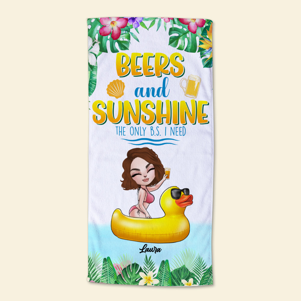 Beers and Sunshine The Only B.S. I Need, Personalized Beach Towel, Gifts for Summer Girls - Beach Towel - GoDuckee
