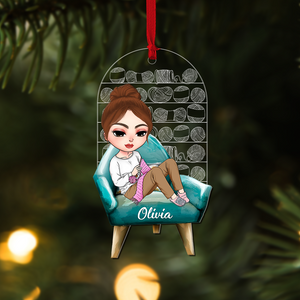 Crochet And Knitting Girl Sitting, Personalized Acrylic Ornament - Ornament - GoDuckee