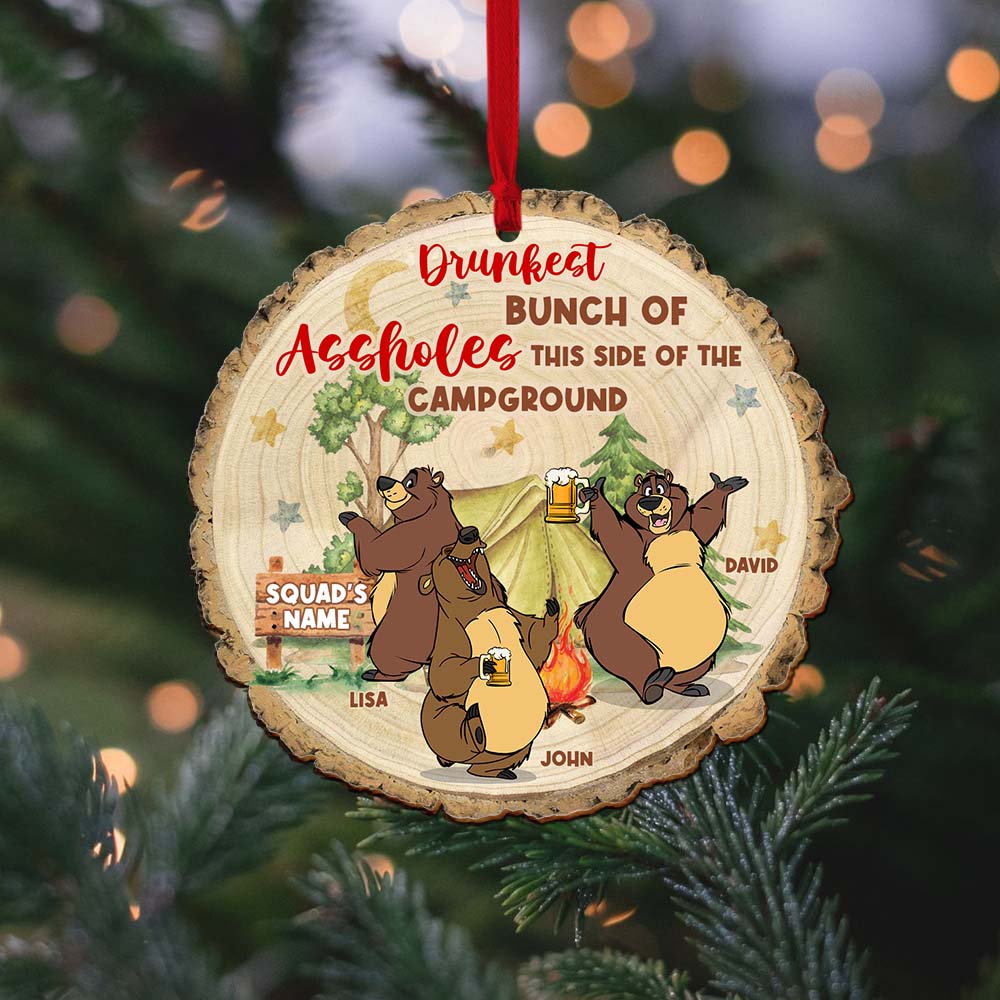 Camping Friend Drunkest Bunch, Personalized Wood Ornament - Ornament - GoDuckee