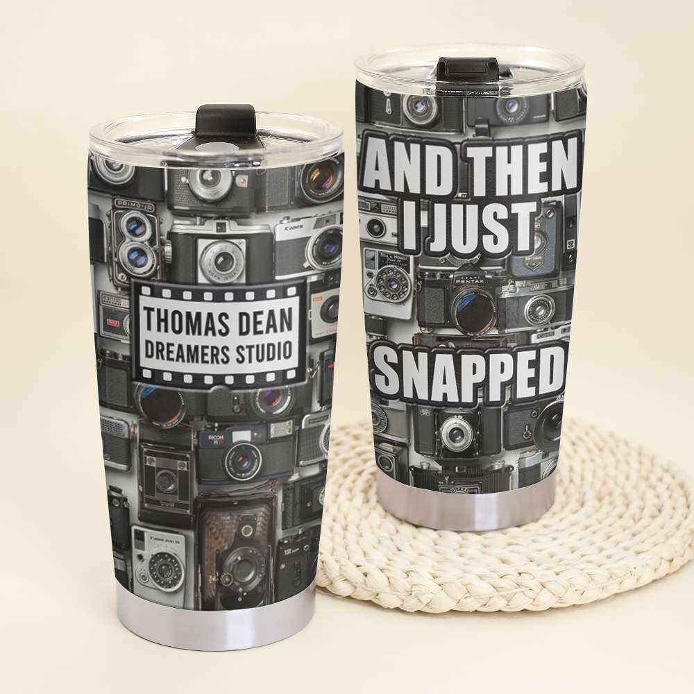 Personalized Photography Tumbler - Dreamer Studio And Then I Just Snapped - Cameras Pattern - Tumbler Cup - GoDuckee