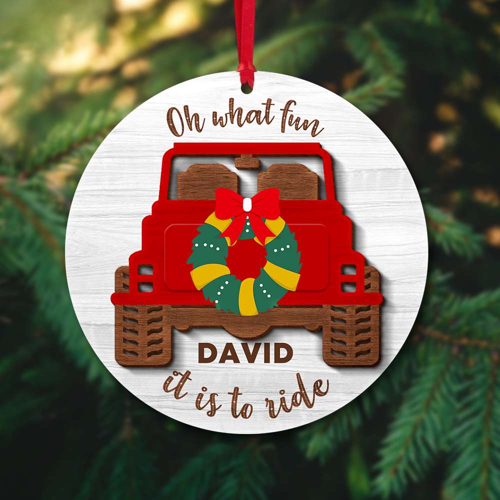 Oh What Fun It Is To Ride, Personalized Off- Road Car Wood Ornament, Christmas Gift - Ornament - GoDuckee