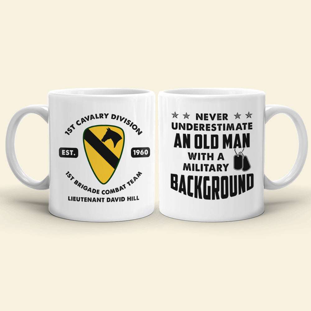 Military Never Underestimate An Old Man With A Military Background - Personalized White Edge-to-Edge Mug - Military Gift with Customized Logo - Coffee Mug - GoDuckee