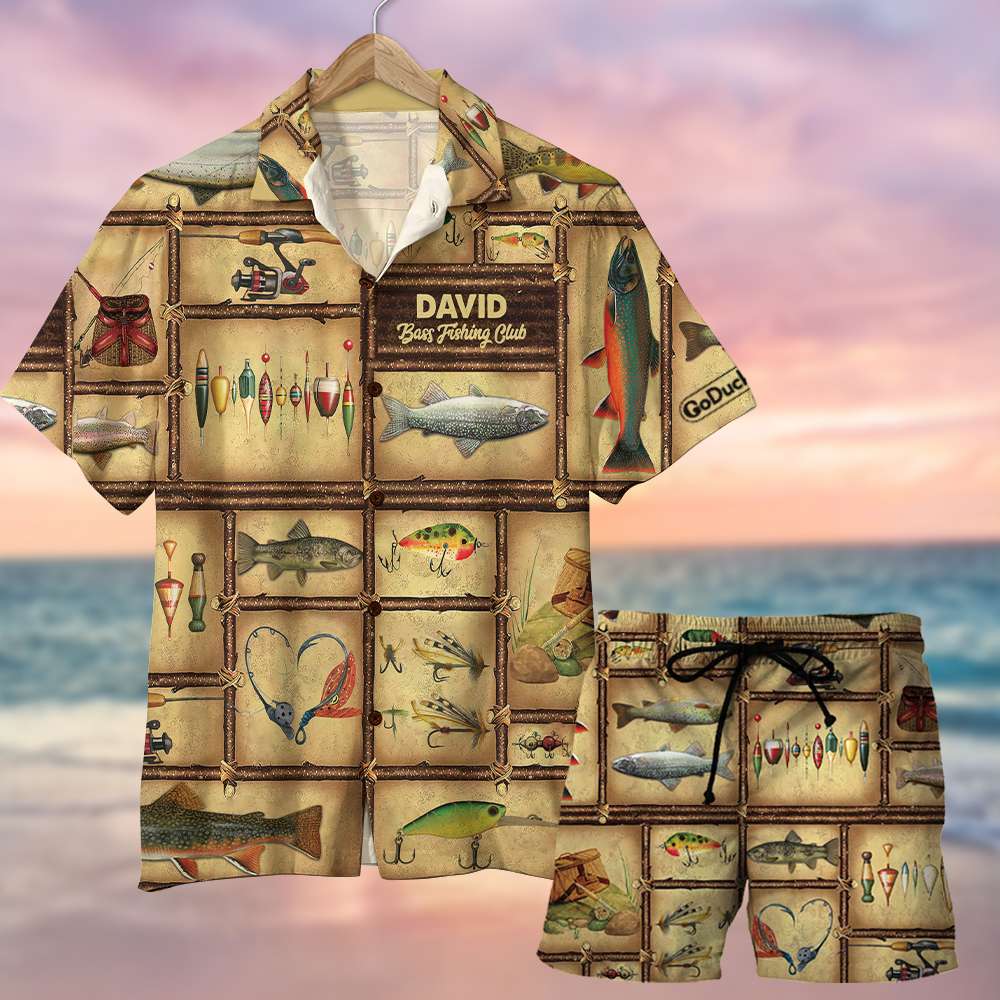 Hawaiian Shirt & Men Beach Shorts - Custom Name - Fishing Colorful
