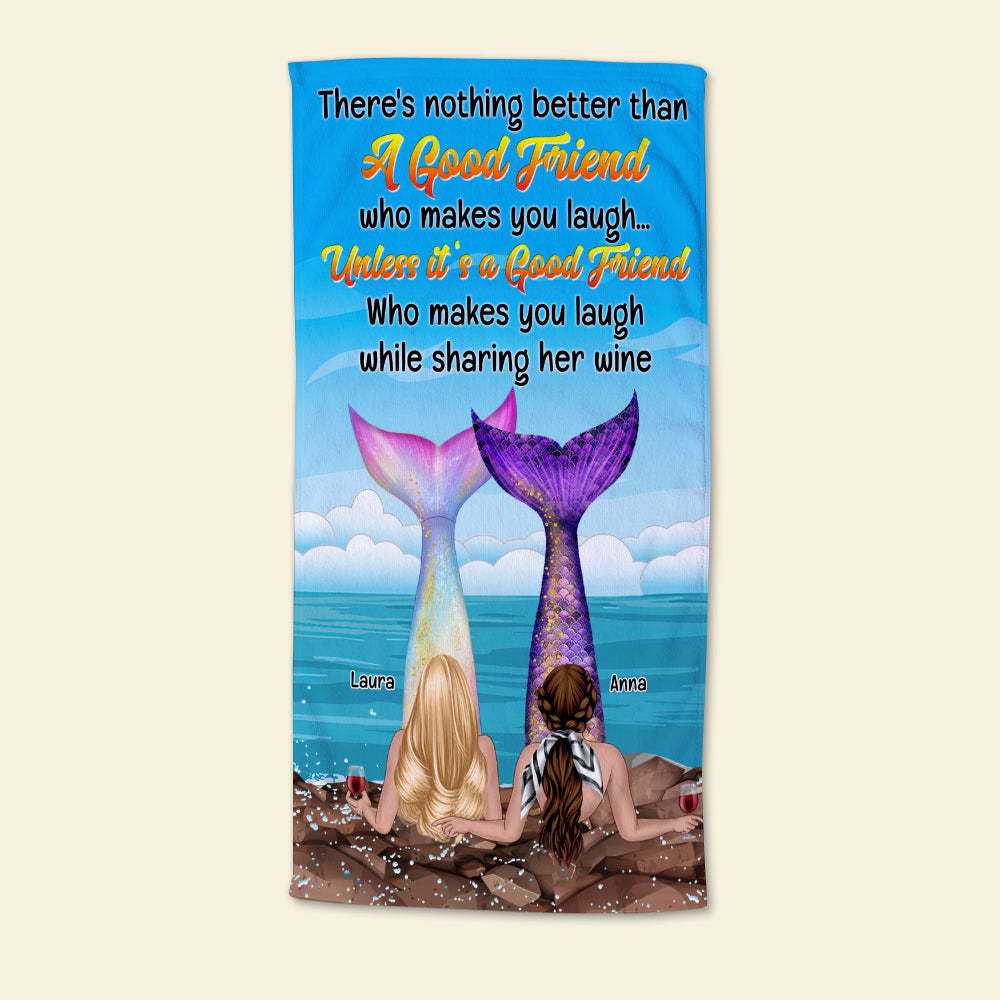 Nothing Better Than A Good Friend - Personalized Mermaid Beach Towel - Gifts For Sister, BFF, Besties - Beach Towel - GoDuckee