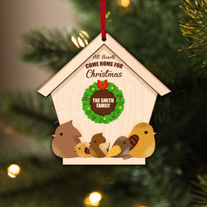 Bird Family All Hearts Come Home For Christmas, Personalized 2 Layer Wood Ornament - Ornament - GoDuckee