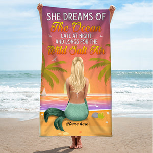 Mermaid Dreams of the Sea & the Wild Salt Air - Personalized Beach Towel, Mermaid Beach Towel - Gifts For Best Friends, Sister, Besties - Beach Towel - GoDuckee