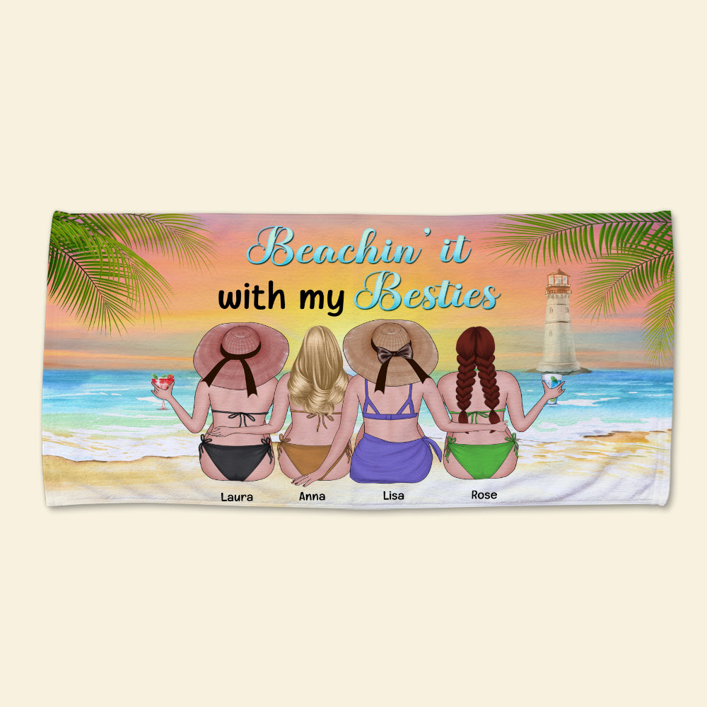 Beachin' It With My Besties - Personalized Beach Towel - Gifts For Best Friends, Sisters, Girls Trip - Beach Towel - GoDuckee