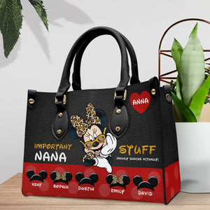 Grandma Important Stuff, Personalized Leather Bag - Leather Bag - GoDuckee