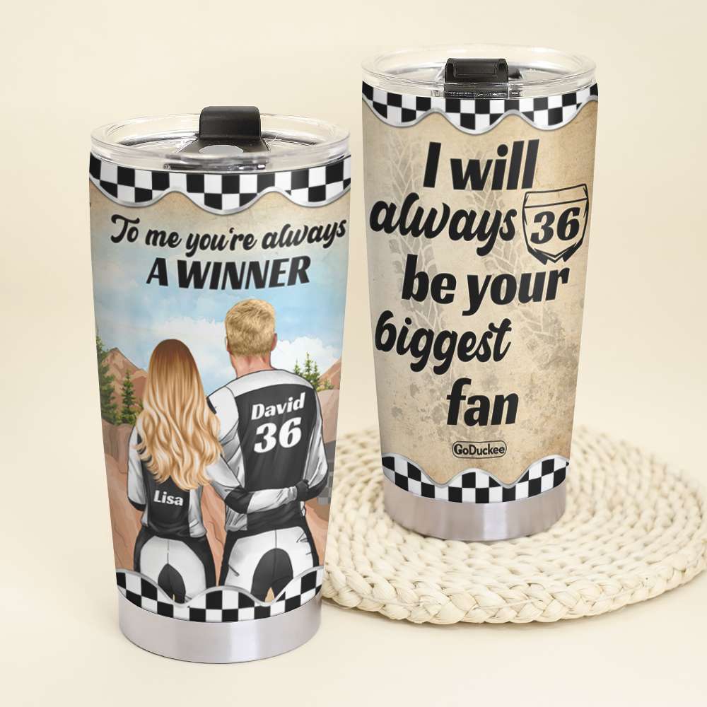Personalized Motocross Couple Tumbler - I Will Always Be Your Biggest Fan - Couple Shoulder to Shoulder - Tumbler Cup - GoDuckee