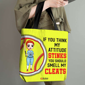 If You Think My Attitude Stinks You Should Smell My Cleats - Personalized Tote Bag - Gift for Softball Players - Front Chibi Player - Tote Bag - GoDuckee