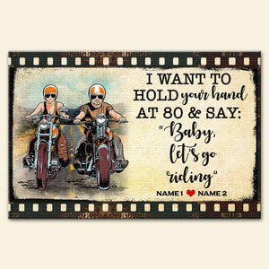 Personalized Biker Couple Poster - I Want To Hold Your Hand At 80 and Let's Go Riding - Film Frame - Poster & Canvas - GoDuckee