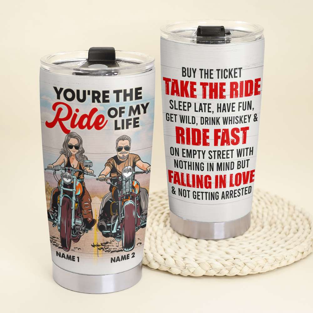 Personalized Biker Couple Tumbler Cup - The Ride of My Life - Couple On The Ride - Tumbler Cup - GoDuckee