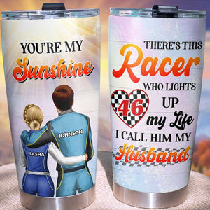 Personalized Racing Couple Tumbler Cup - You Are My Sunshine - Couple Shoulder to Shoulder - Tumbler Cup - GoDuckee