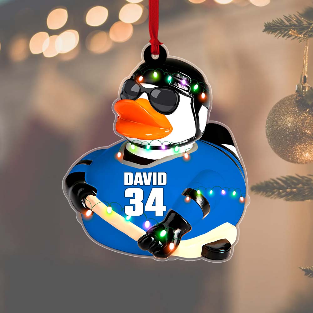 Hockey Rubber Duck - Hockey Player, Personalized Acrylic Ornament - Ornament - GoDuckee