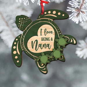 Nana Turtles Carrying Kids, Personalized Grandparent Wood Ornament - Ornament - GoDuckee