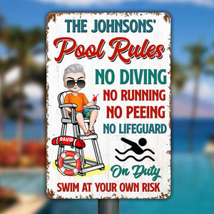 Pool Rules Swim At Your Own Risk Personalized Pool Metal Sign - Metal Wall Art - GoDuckee