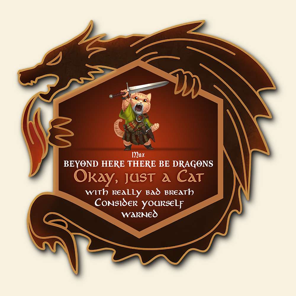 Beyond Here There Be Dragons - Consider Yourself Warned, Personalized Wood Sign for Dnd Enthusiasts and Cat Lovers - Wood Sign - GoDuckee