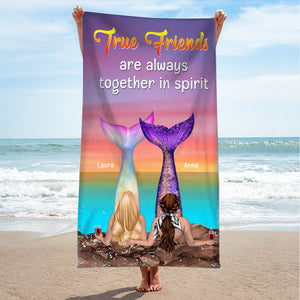 Always Together In Spirit - Personalized Mermaid Beach Towel - Gifts For Sister, BFF, Besties - Beach Towel - GoDuckee