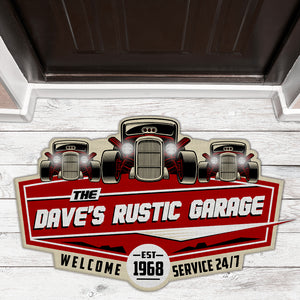 Hot Rod Car Shape Welcome Mat - Custom Garage's Name - Service 24/7 - Doormat - GoDuckee