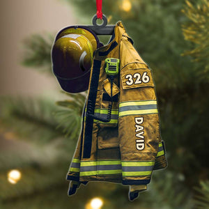 Firefighter Uniform and Helmet, Personalized Acrylic Ornament - Ornament - GoDuckee