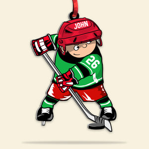 Ice Hockey Kid Player, Personalized Acrylic Ornament - Ornament - GoDuckee