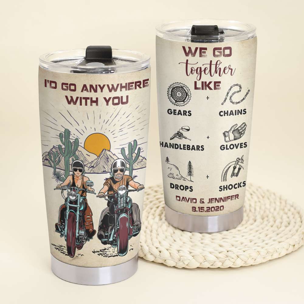 Personalized Biker Couple Tumbler - I'd Go Anywhere With You - Marriage Chapter - Tumbler Cup - GoDuckee