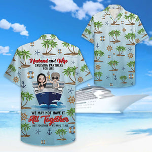 Personalized Cruising Partners Hawaiian Shirt - Husband and Wife - Cheers! - Coconut Tree Pattern Fol8-Vd1 - Hawaiian Shirts - GoDuckee