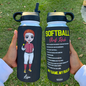 Personalized Softball Girl Water Bottle - Softball Girls Rule - Water Bottles - GoDuckee