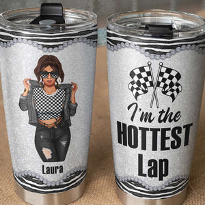 Personalized Dirt Track Racing Girl Tumbler - I'm The Hottest Lap - Checkered Pattern - Tumbler Cup - GoDuckee