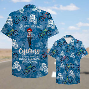 Personalized Cycling Girl Hawaiian Shirt - Weekend Forecast - Cycling With No Chance Of House Cleaning Or Cooking - Hawaiian Shirts - GoDuckee