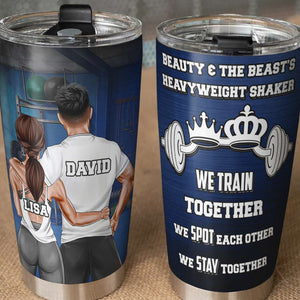 Personalized Gym Couple Tumbler - We Train Together We Spot Together We Stay Together - Tumbler Cup - GoDuckee