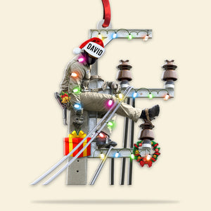 Lineman On Pole Christmas Custom Shape Ornament - Ornament - GoDuckee