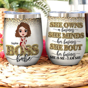 She Owns A Business She Minds Her Business, Personalized Boss Girl Wine Tumbler, Gift for Girls - Wine Tumbler - GoDuckee