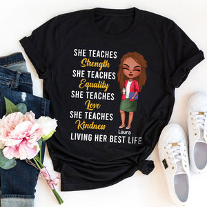 Black Teacher Living Her Best Life - Personalized Shirt - Gift For Teachers - Shirts - GoDuckee