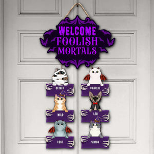 Cat Welcome Foolish Mortals Personalized Pallet Wood Sign - Wood Sign - GoDuckee