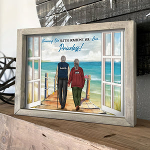 Personalized Old Couple Poster - Beach Window View - Growing Old With Someone You Love - Poster & Canvas - GoDuckee