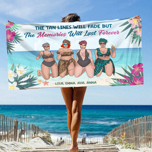 Tan Lines Fade, Memories Forever - Personalized Beach Towel - Gifts For Big Sister, Sistas, Girls Trip - Floral & Leopard Pattern - Beach Towel - GoDuckee