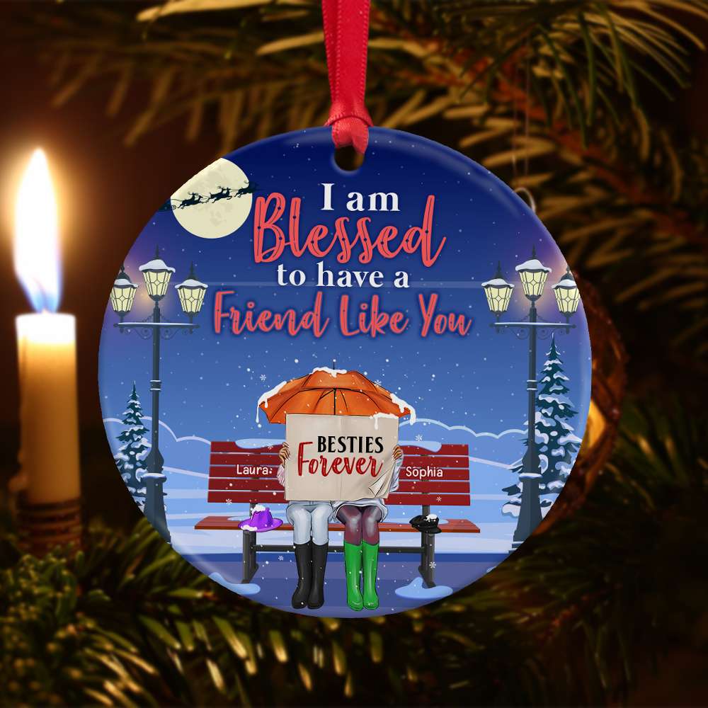 Friend Blessed To Have A Friend Like You, Personalized Circle Ceramic Ornament - Ornament - GoDuckee