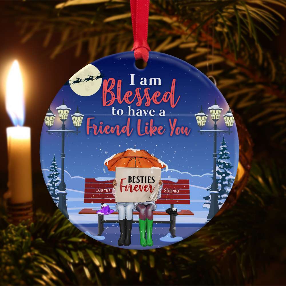 Friend Blessed To Have A Friend Like You, Personalized Circle Ceramic Ornament - Ornament - GoDuckee