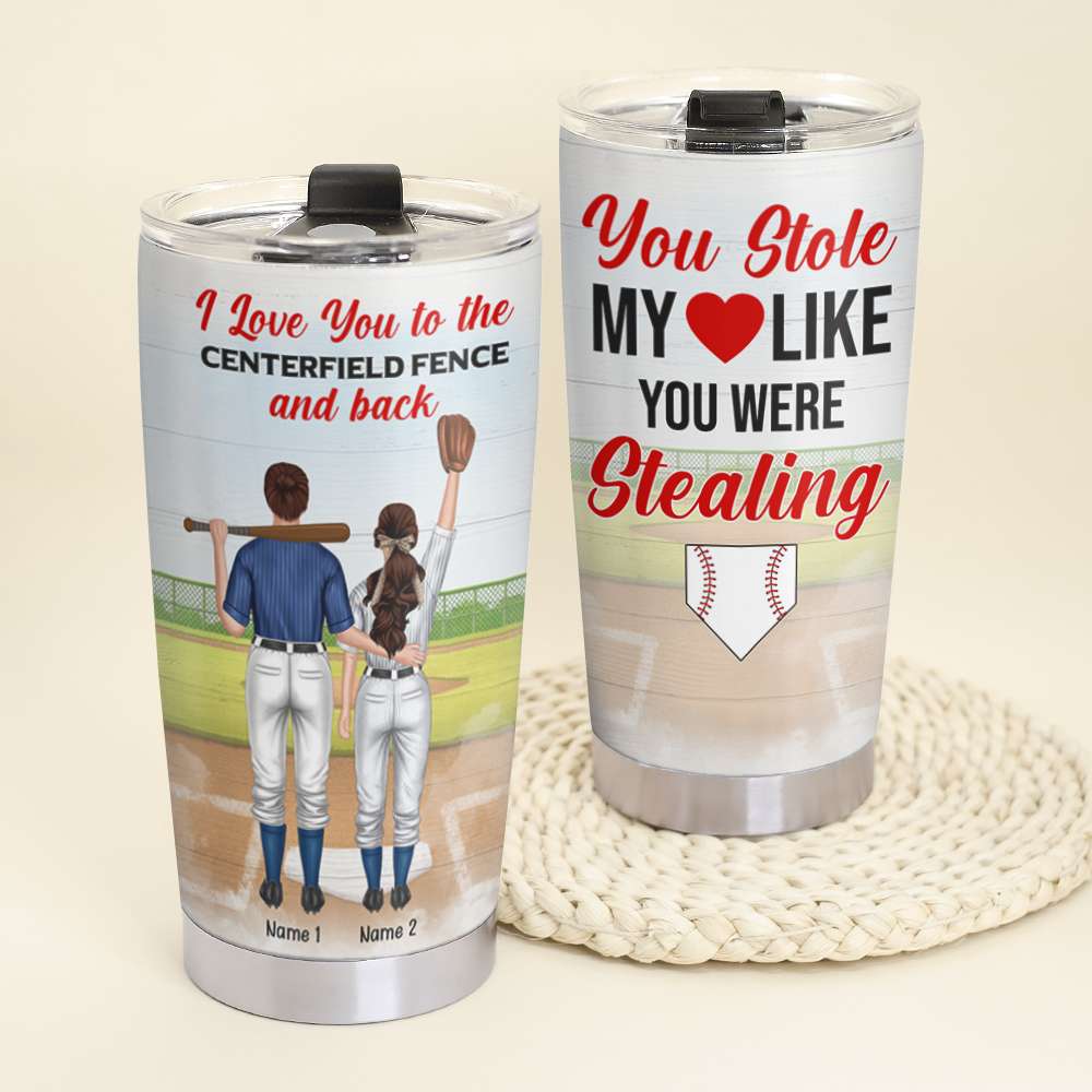 Personalized Baseball Couple Custom 20oz Stainless Steel - I Love You to The Centerfield Fence and Back - Tumbler Cup - GoDuckee