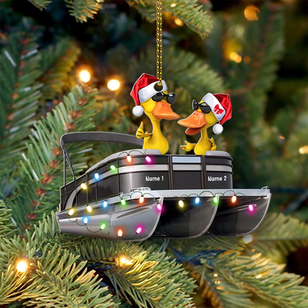Pontoon Duck Couple - Personalized Christmas Ornament - Christmas Gift For Pontoon Lovers - Ornament - GoDuckee
